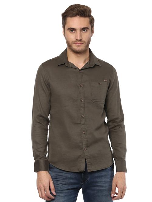 olive green solid casual shirt - 15772887 - Standard Image - 1