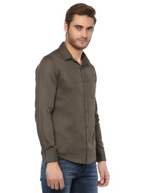 olive green solid casual shirt - 15772887 - Standard Image - 2