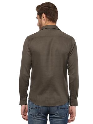 olive green solid casual shirt - 15772887 - Standard Image - 3