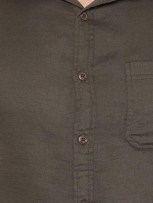 olive green solid casual shirt - 15772887 - Standard Image - 4