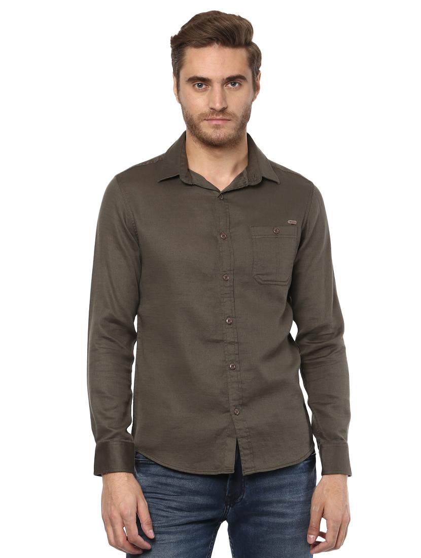 olive green solid casual shirt - 15772887 - Zoom Image - 1