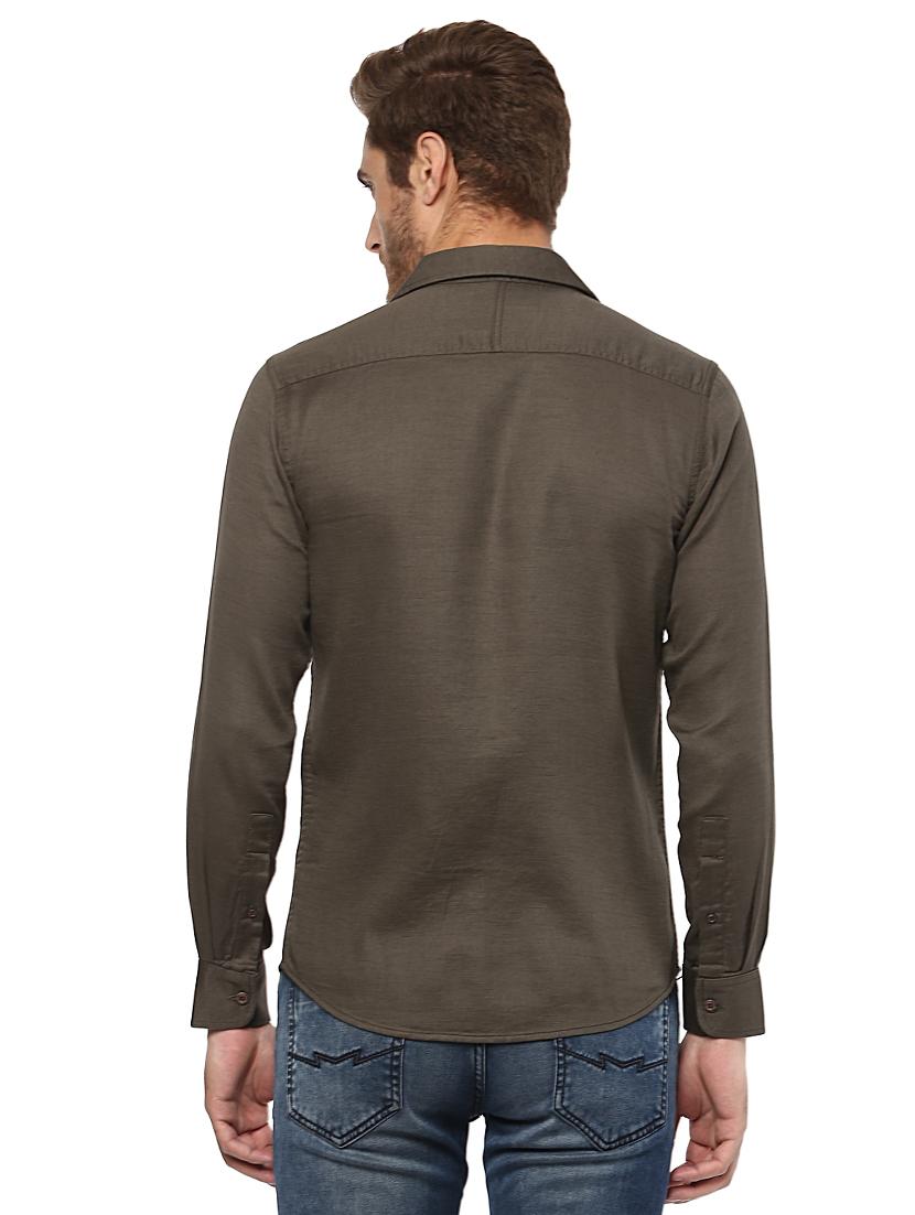 olive green solid casual shirt - 15772887 - Zoom Image - 3