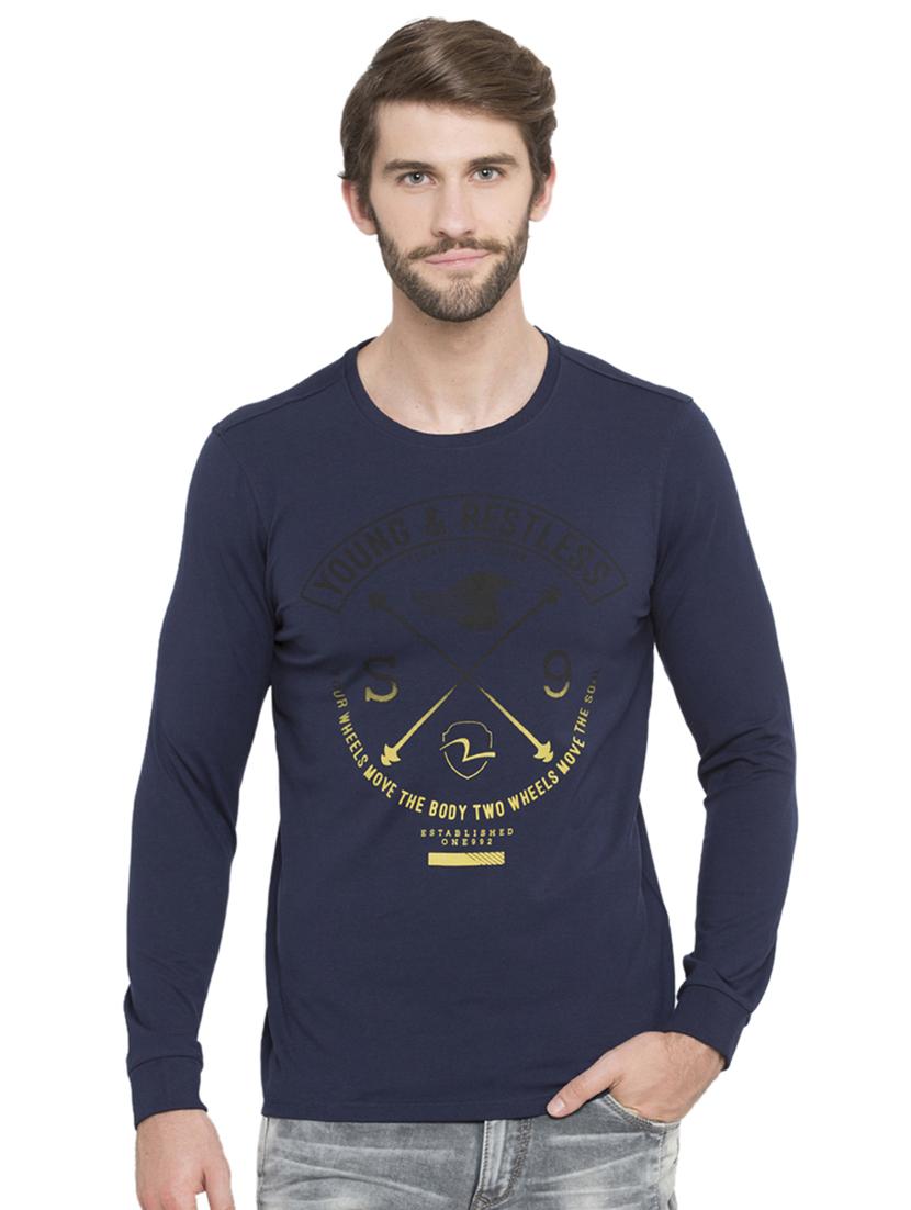 navy blue typographic chest print t-shirt - 15772889 - Zoom Image - 1