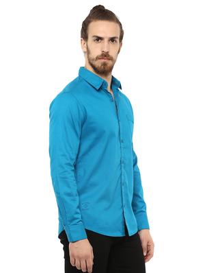 blue solid casual shirt - 15772892 - Standard Image - 2