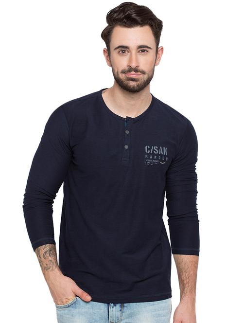 blue henley neck t-shirt - 15772897 - Standard Image - 1