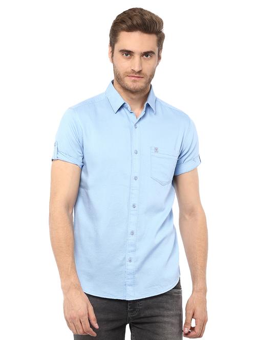 blue solid casual shirt - 15772900 - Standard Image - 1