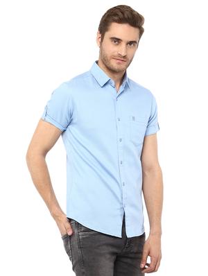 blue solid casual shirt - 15772900 - Standard Image - 2