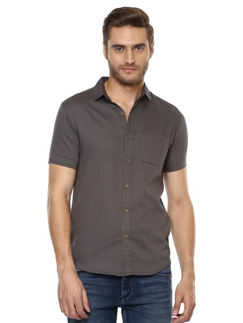 grey solid casual shirt - 15772902 - Standard Image - 1