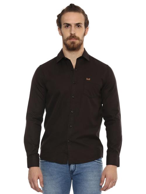 brown solid casual shirt - 15772906 - Standard Image - 1