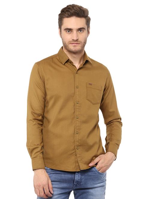 brown solid casual shirt - 15772908 - Standard Image - 1