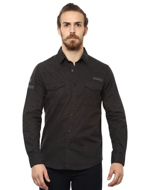 grey solid casual shirt - 15772914 - Standard Image - 1