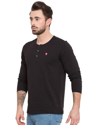solid black henley neck t-shirt - 15772916 - Standard Image - 2