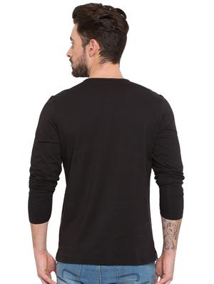 solid black henley neck t-shirt - 15772916 - Standard Image - 3