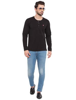 solid black henley neck t-shirt - 15772916 - Standard Image - 4