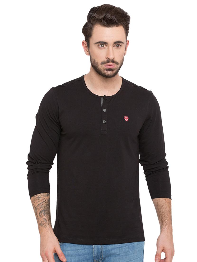 solid black henley neck t-shirt - 15772916 - Zoom Image - 1