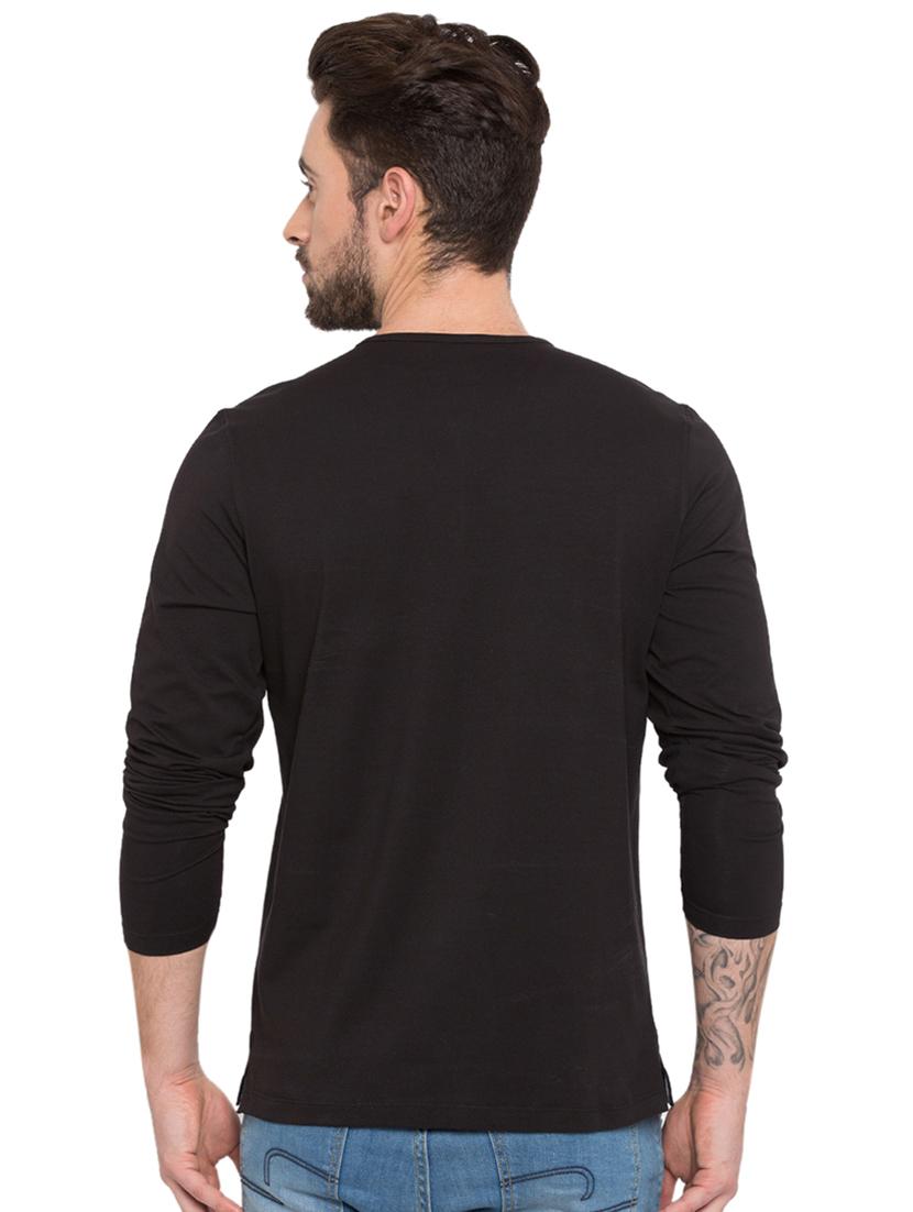 solid black henley neck t-shirt - 15772916 - Zoom Image - 3