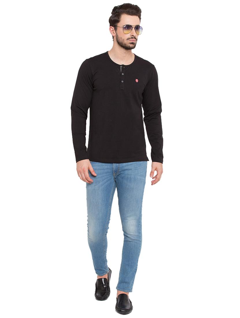 solid black henley neck t-shirt - 15772916 - Zoom Image - 4
