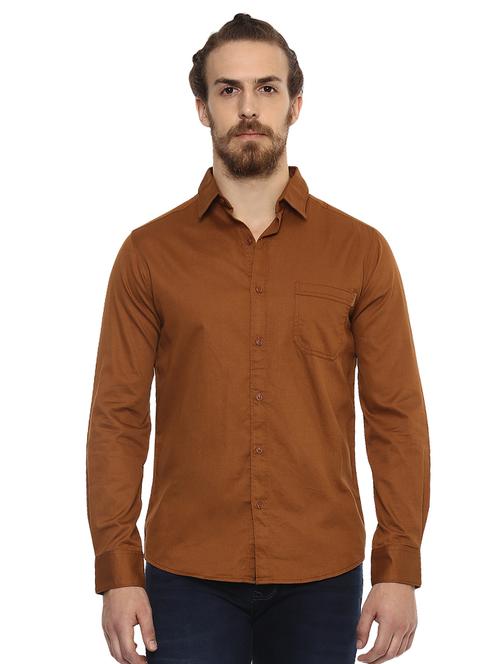 brown solid casual shirt - 15772941 - Standard Image - 1
