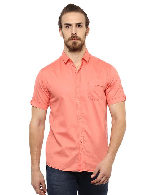 peach solid casual shirt - 15772945 - Standard Image - 1