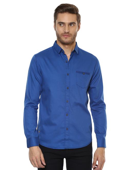 blue solid casual shirt - 15772949 - Standard Image - 1
