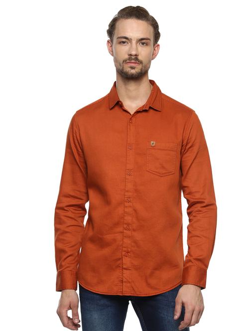 orange solid casual shirt - 15772956 - Standard Image - 1