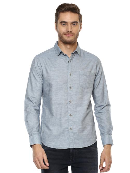 blue solid casual shirt - 15772971 - Standard Image - 1