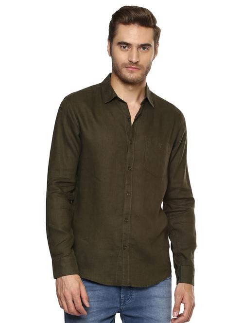 olive green solid casual shirt - 15772991 - Standard Image - 1