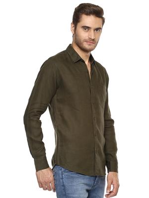 olive green solid casual shirt - 15772991 - Standard Image - 2