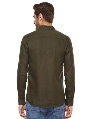 olive green solid casual shirt - 15772991 - Standard Image - 3