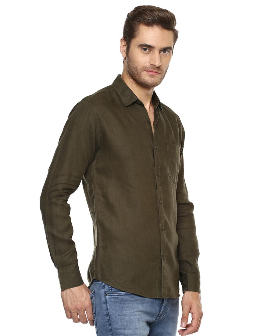 olive green solid casual shirt - 15772991 - Zoom Image - 2