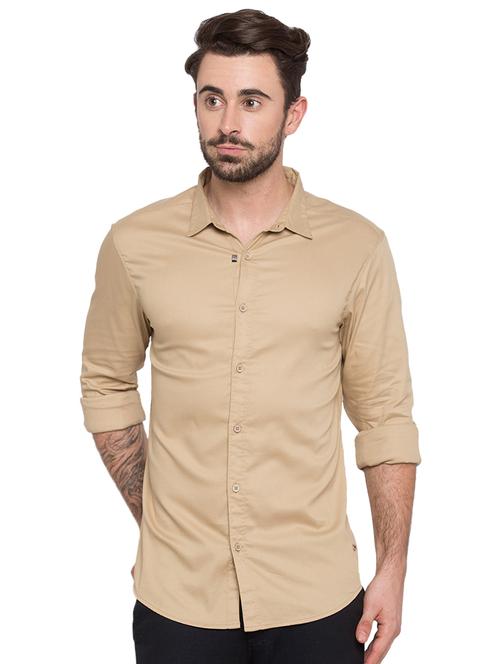 beige solid casual shirt - 15773035 - Standard Image - 1