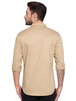 beige solid casual shirt - 15773035 - Standard Image - 3