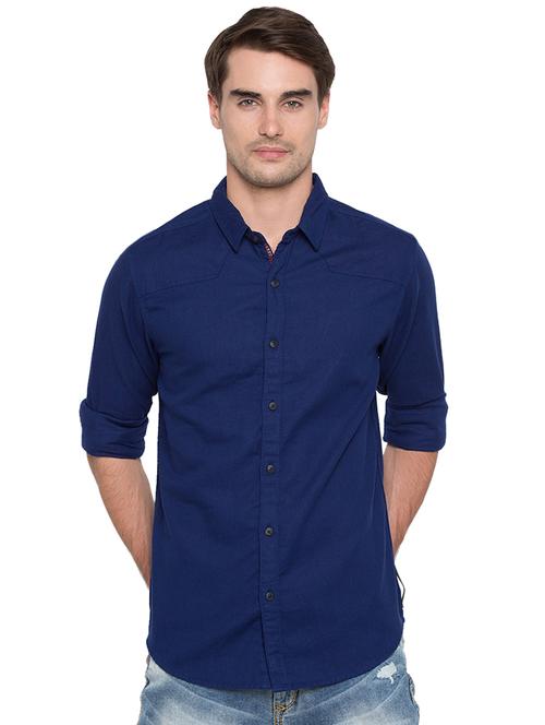 blue solid casual shirt - 15773045 - Standard Image - 1