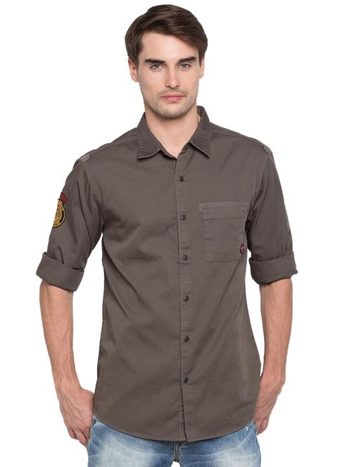 grey solid casual shirt - 15773047 - Standard Image - 1