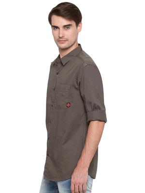 grey solid casual shirt - 15773047 - Standard Image - 2