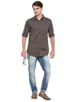 grey solid casual shirt - 15773047 - Standard Image - 4
