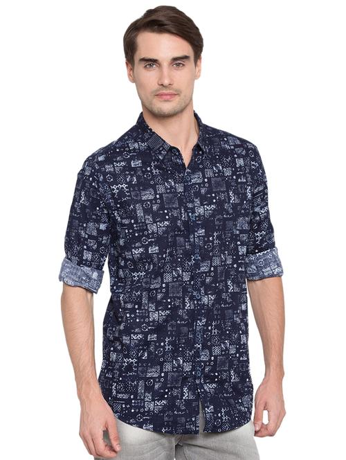 blue printed casual shirt - 15773087 - Standard Image - 1