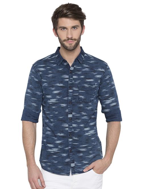 blue printed casual shirt - 15773149 - Standard Image - 1