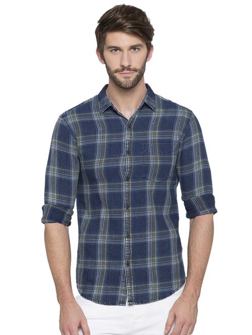 blue checkered casual shirt - 15773151 - Standard Image - 1