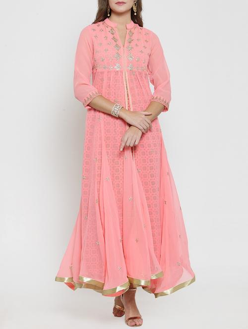 zari embroidered layered dress - 15773313 - Standard Image - 1
