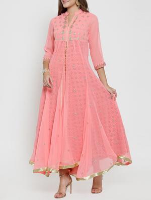 zari embroidered layered dress - 15773313 - Standard Image - 2