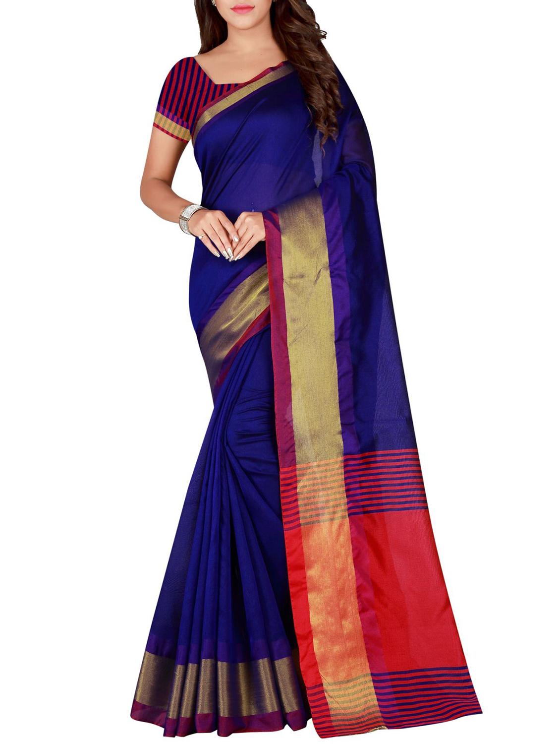 blue cotton woven saree with blouse - 15773432 - Zoom Image - 1
