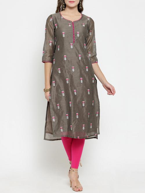 embroidered straight kurta - 15773622 - Standard Image - 1