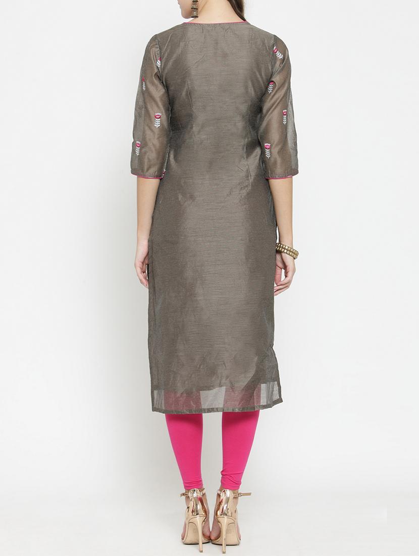 embroidered straight kurta - 15773622 - Zoom Image - 3