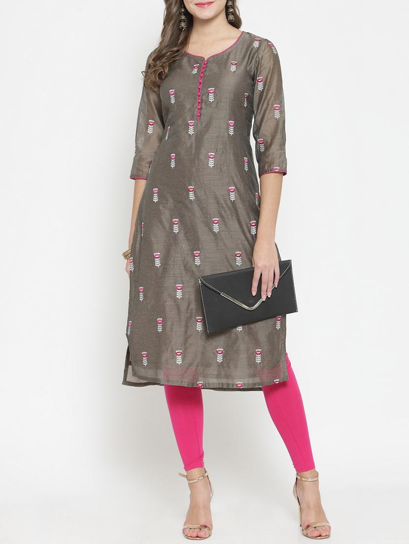 embroidered straight kurta - 15773622 - Zoom Image - 4