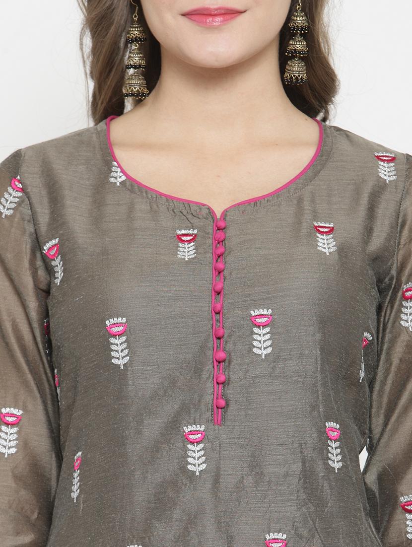embroidered straight kurta - 15773622 - Zoom Image - 5