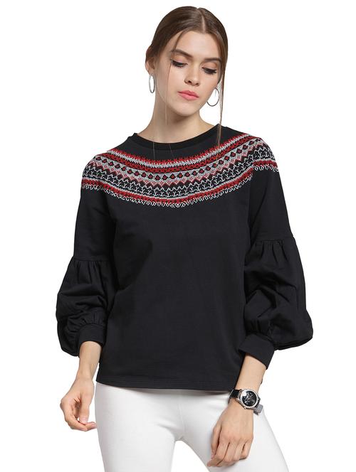 embroidered puff sleeved sweatshirt - 15774806 - Standard Image - 1