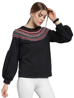 embroidered puff sleeved sweatshirt - 15774806 - Standard Image - 2