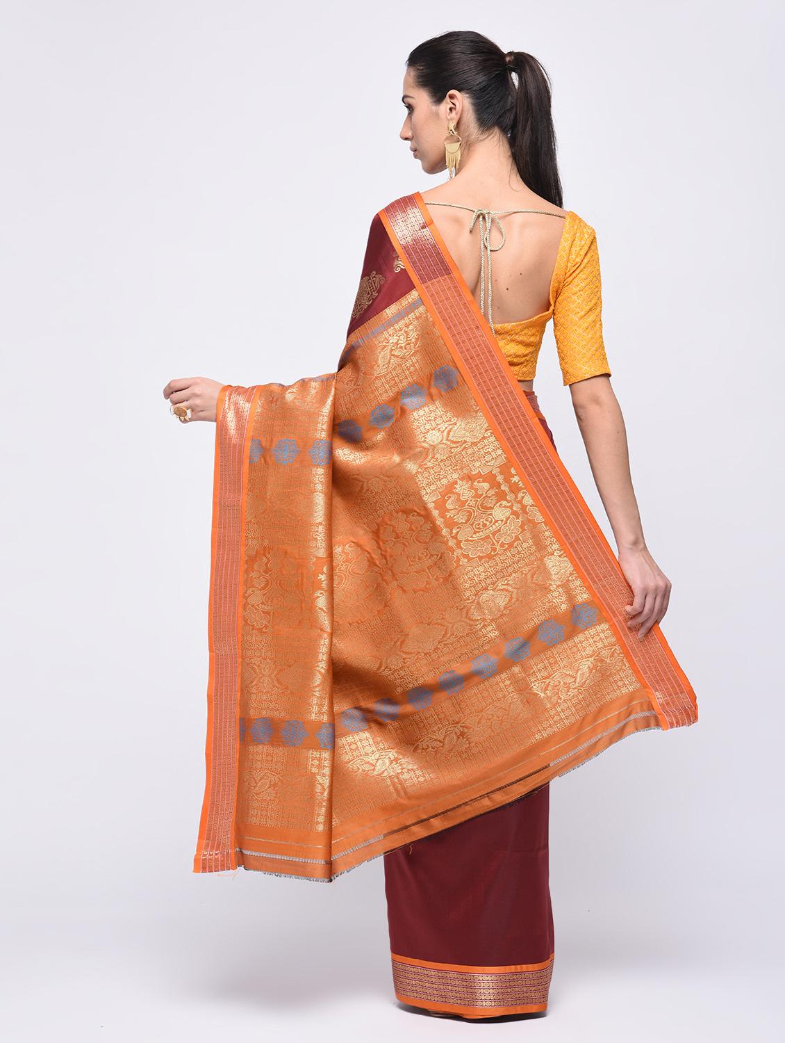 contrast bordered self design saree with blouse - 15775372 - Zoom Image - 2