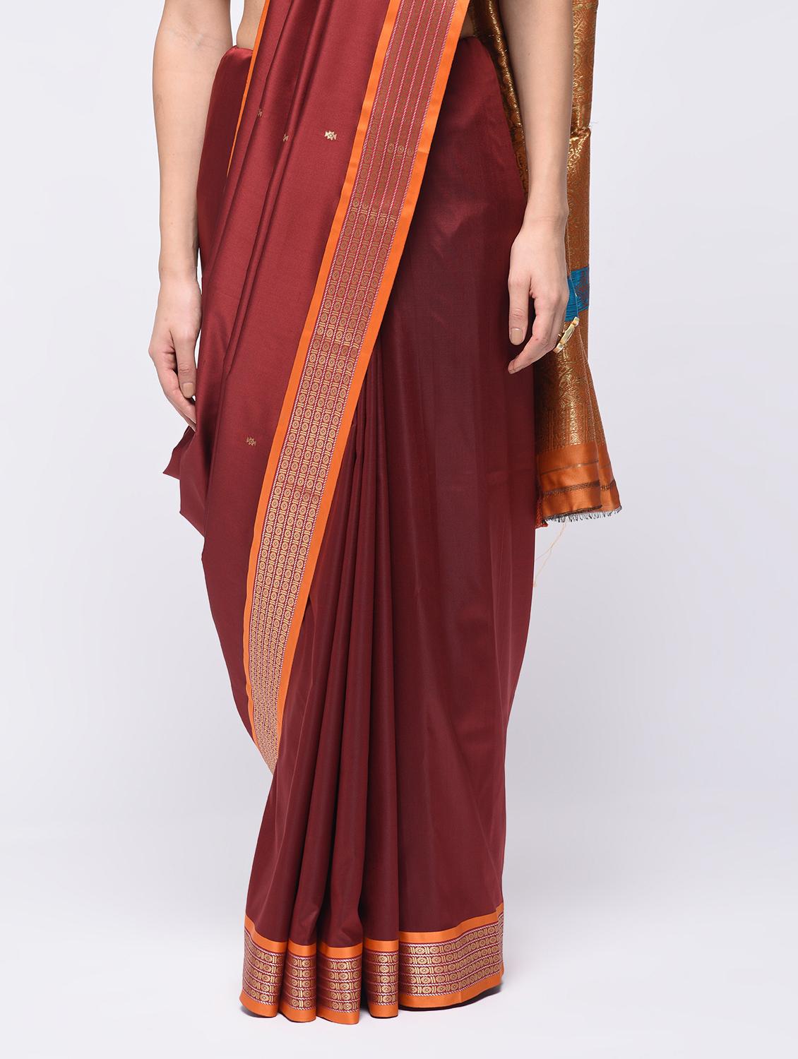 contrast bordered self design saree with blouse - 15775372 - Zoom Image - 3